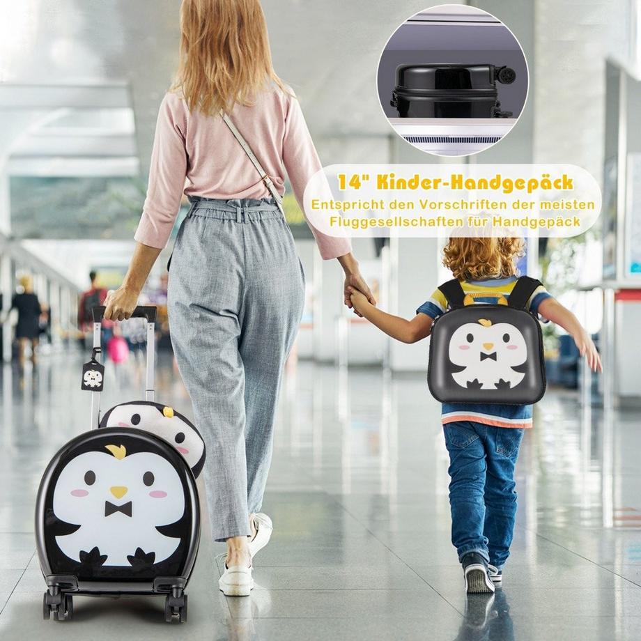 B2X  Valise enfant 4 pièces + sac à dos 10"+14" trolley enfant à roulettes noir 