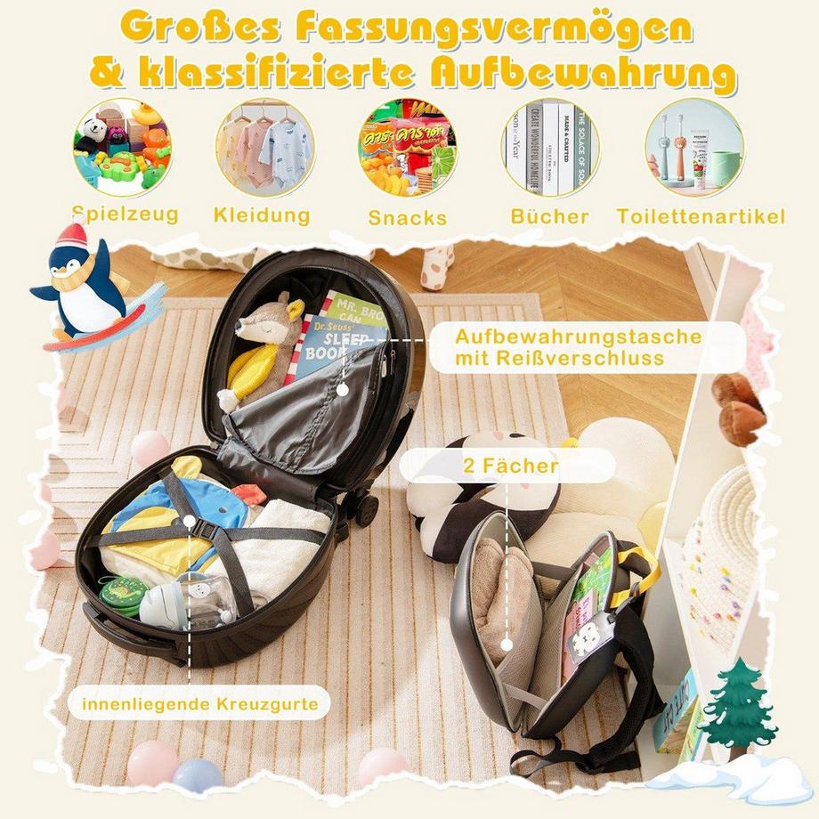 B2X  Valise enfant 4 pièces + sac à dos 10"+14" trolley enfant à roulettes noir 