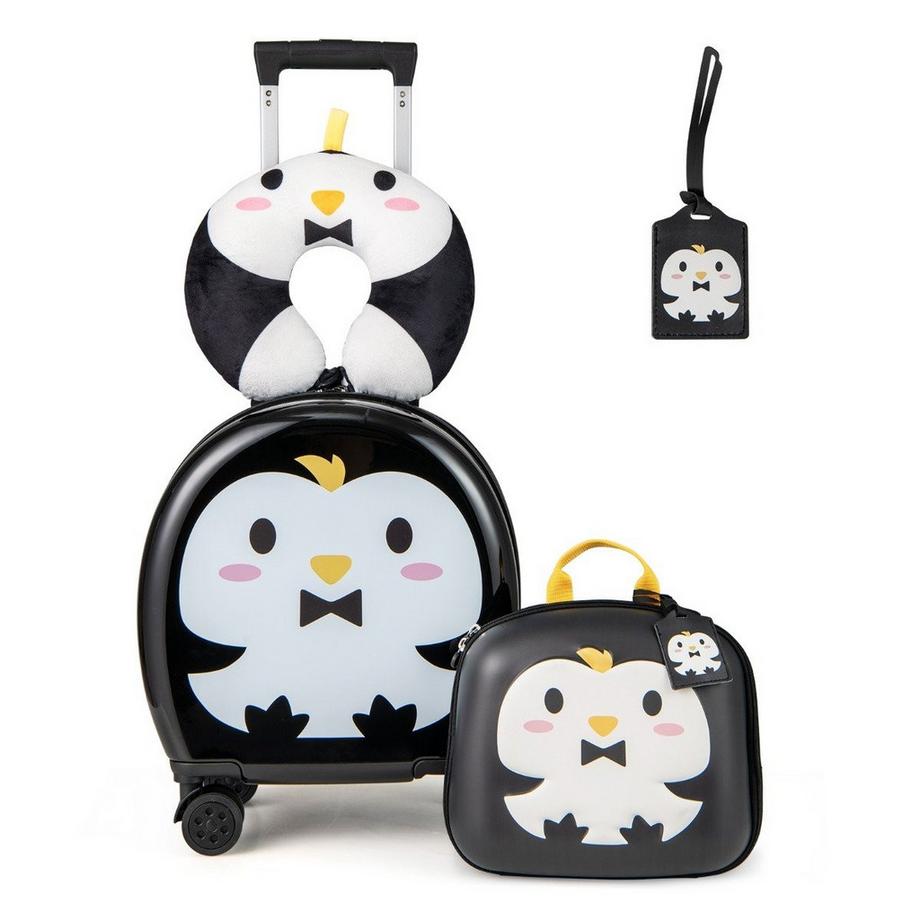B2X  Valise enfant 4 pièces + sac à dos 10"+14" trolley enfant à roulettes noir 