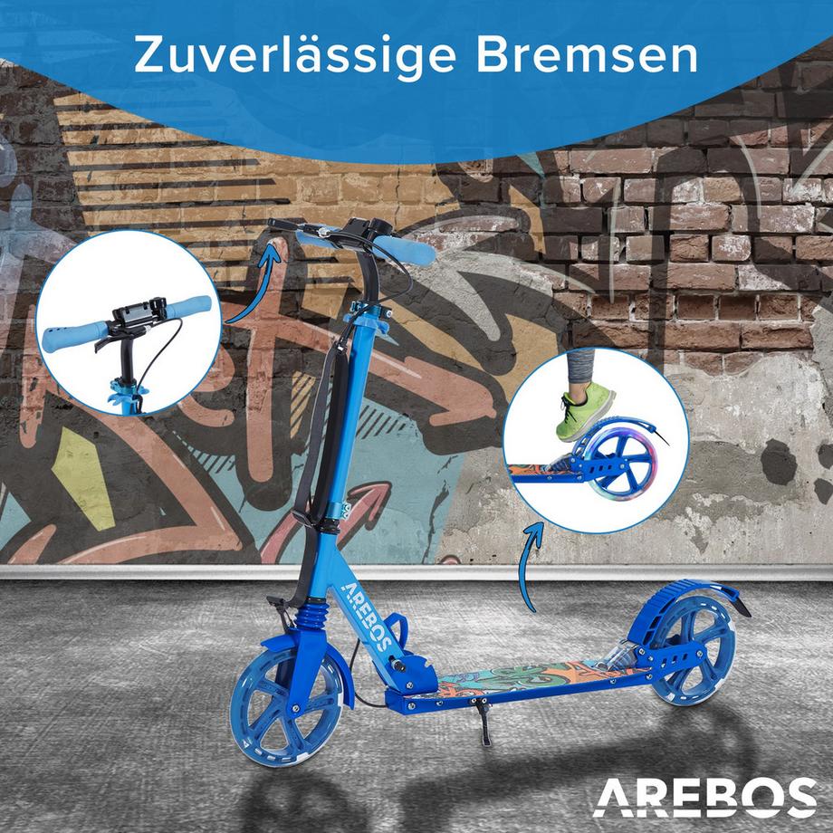 Arebos  Tretroller Scooter Kickroller Cityroller | bis 100kg |mit LED-Reifen 