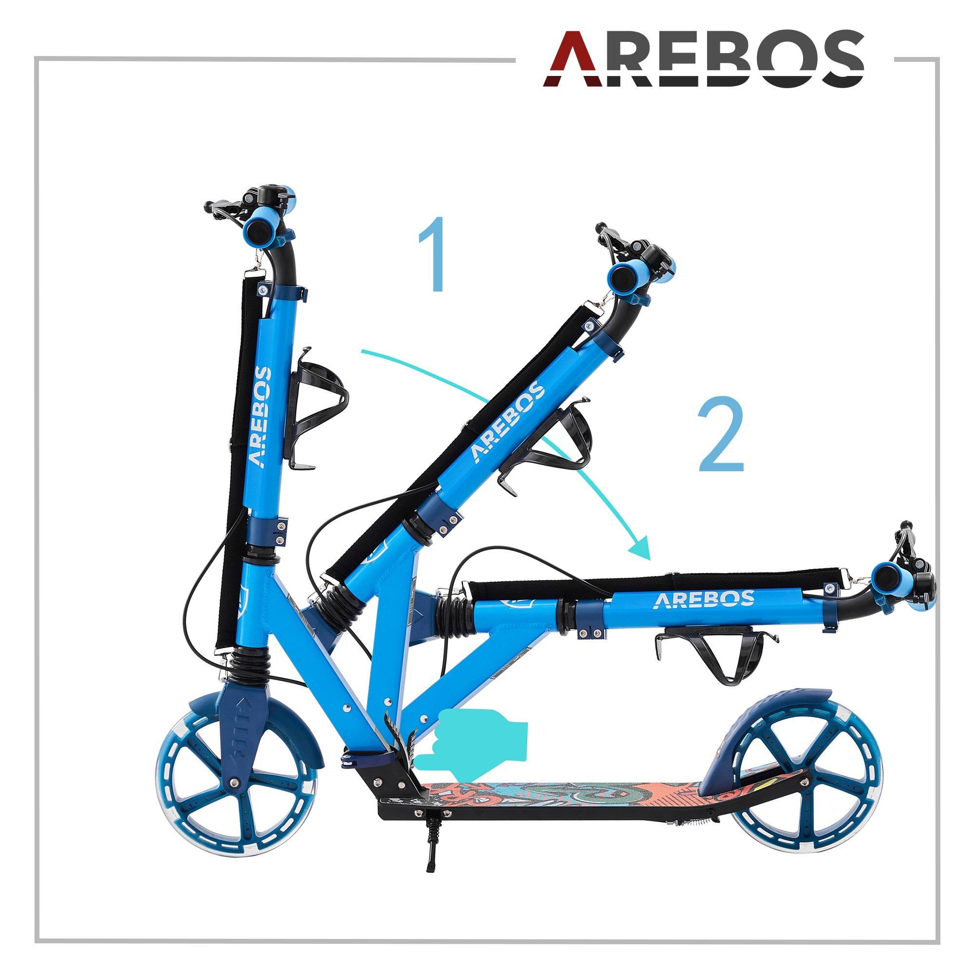 Arebos  Trottinette à pousser | Trottinette avec roues en caoutchouc LED | Suspension 