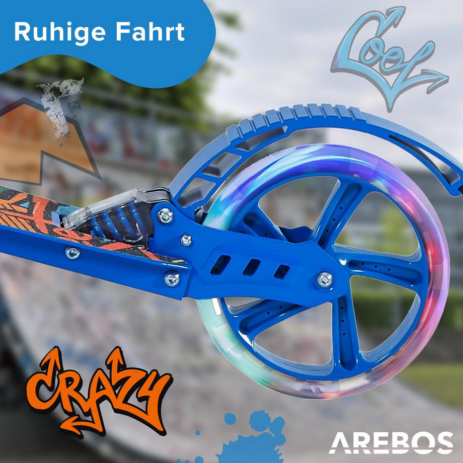 Arebos  Tretroller Scooter Kickroller Cityroller | bis 100kg |mit LED-Reifen 