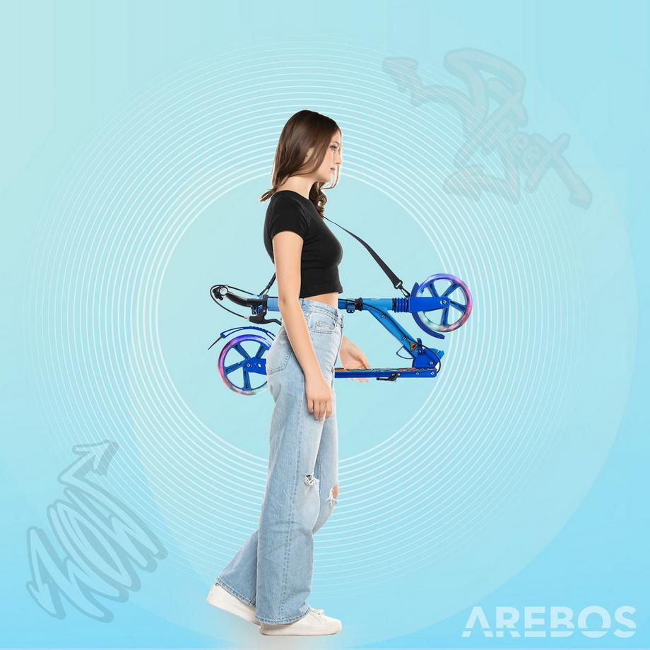 Arebos  Tretroller Scooter Kickroller Cityroller | bis 100kg |mit LED-Reifen 