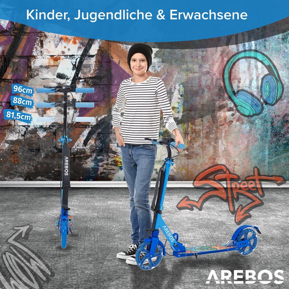Arebos  Tretroller Scooter Kickroller Cityroller | bis 100kg |mit LED-Reifen 