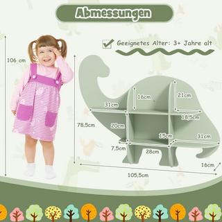 Northio Kinder Wand Bücherregal mit 2 Ablage & 6 Offene Fächern Holz Dinosaurier Kinderregal  