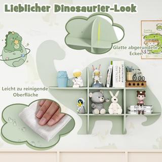 Northio Kinder Wand Bücherregal mit 2 Ablage & 6 Offene Fächern Holz Dinosaurier Kinderregal  