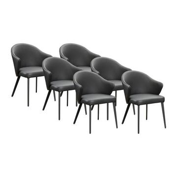 Stuhl mit Armlehnen 6er-Set - Leder & Stahl - Schwarz - MIBELLY von Maison Céphy