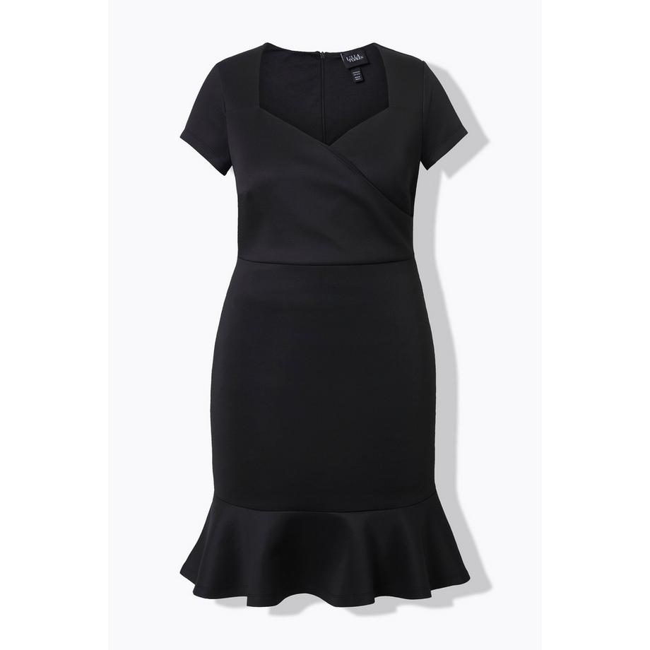 Ulla Popken Robe Scuba Décolleté Cœur Volant à la Base  