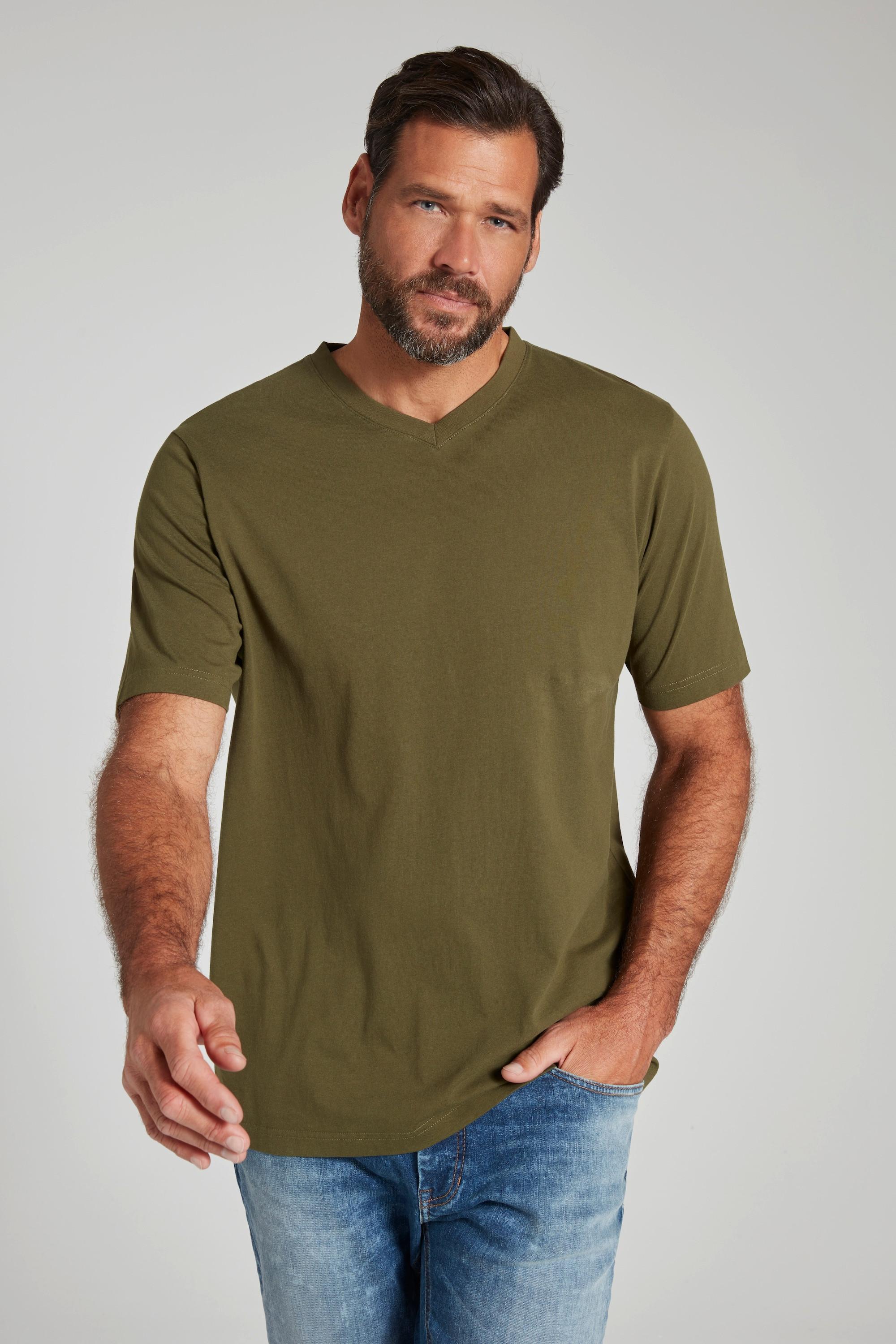 JP1880  T-shirt basic con scollo a V cachi scuro 