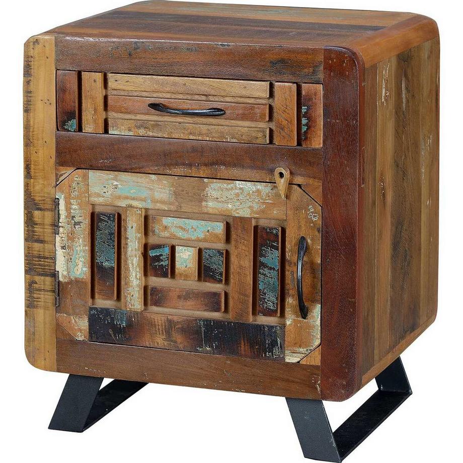 mutoni Table de nuit Xela bois recyclé multicolore  