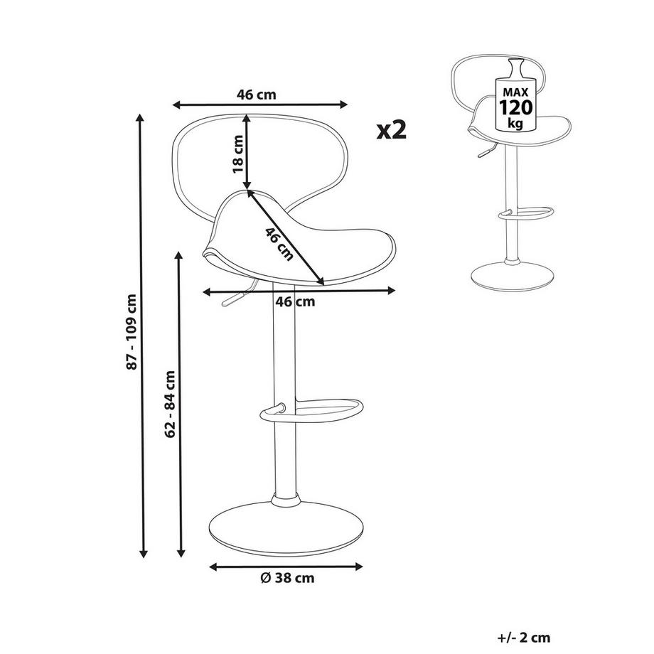 Beliani Lot de 2 chaises de bar en Cuir PU Moderne CONWAY  