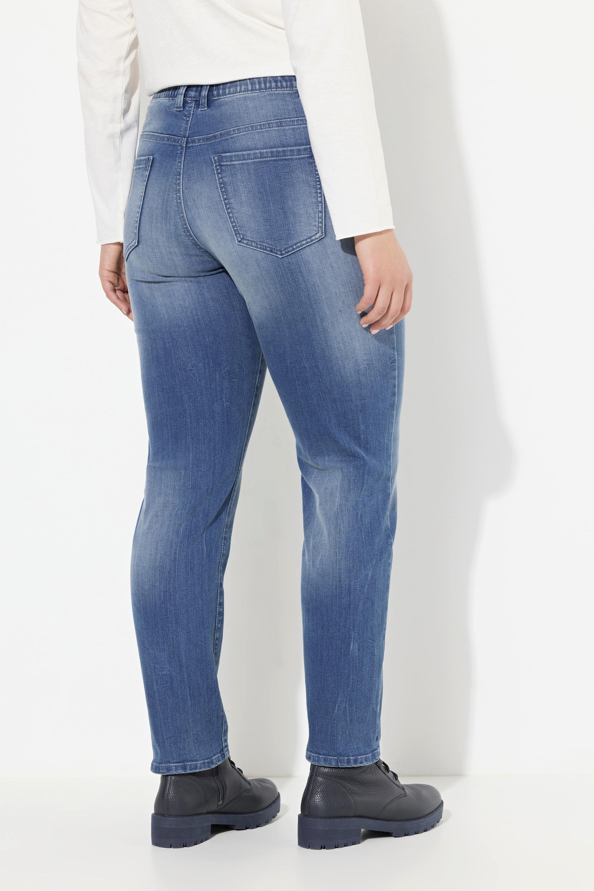 Ulla Popken  Boyfriend-Jeans, Ziernähte, weites Bein, 4-Pocket-Schnitt 