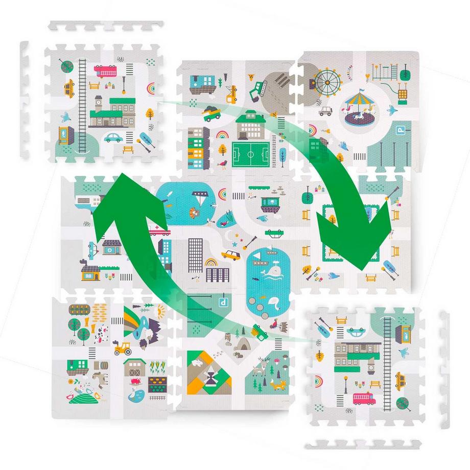 B2X  Schaumstoffmatte Puzzle 120x120 cm mit Schaumstofffiguren - Nukido Town 