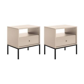 Lot de 2 tables de chevet - 1 tiroir et 1 niche - Beige - BOGDAN