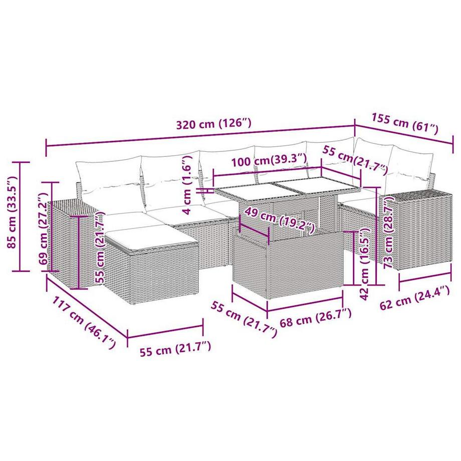 VidaXL Ensemble de canapés de jardin rotin synthétique  