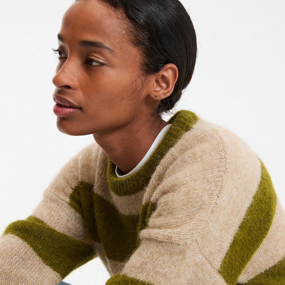 La Redoute Collections Gestreifter Rundhals Grobstrickpullover  