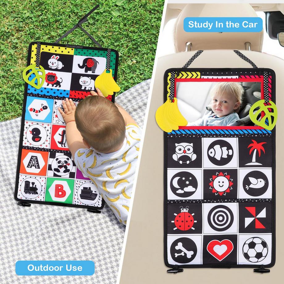 Activity-board  Baby Spiegelspielzeug Faltbares Babyspielzeug Bauchspielzeug mit kontrastierendem Muster für Neugeborene 