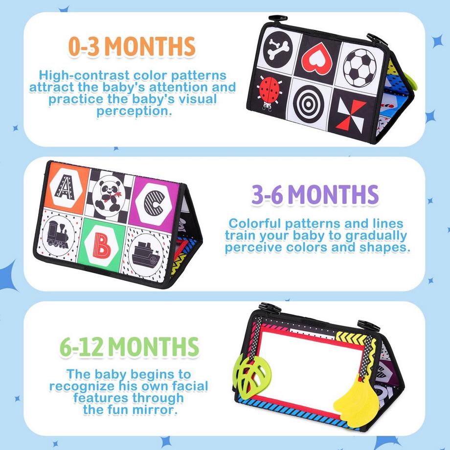 Activity-board  Baby Spiegelspielzeug Faltbares Babyspielzeug Bauchspielzeug mit kontrastierendem Muster für Neugeborene 