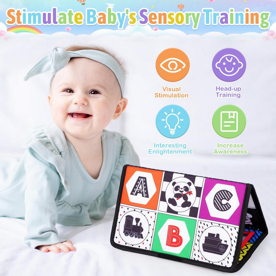 Activity-board  Baby Spiegelspielzeug Faltbares Babyspielzeug Bauchspielzeug mit kontrastierendem Muster für Neugeborene 
