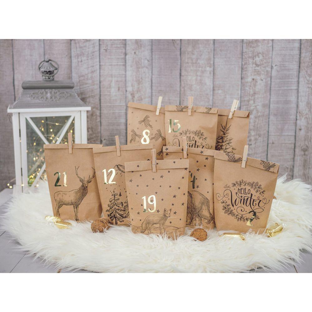 G. Wurm Adventskalender Tüten mit Klammern Waldtiere (72Teile)  