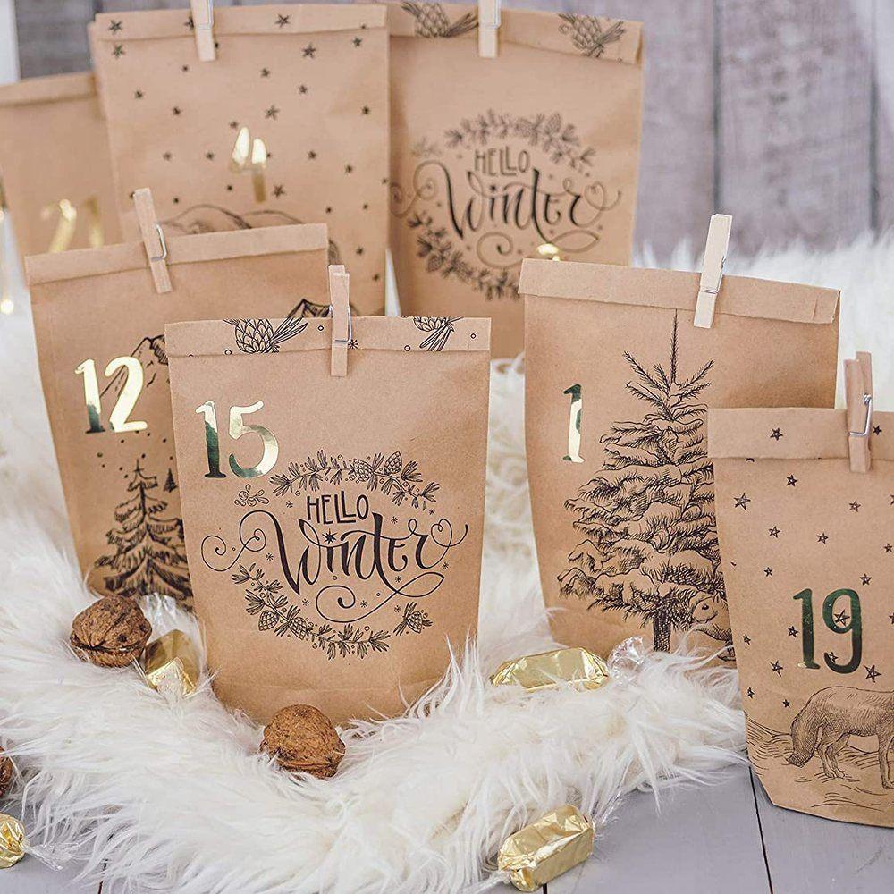 G. Wurm Adventskalender Tüten mit Klammern Waldtiere (72Teile)  