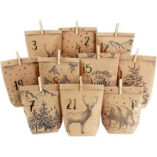 G. Wurm Adventskalender Tüten mit Klammern Waldtiere (72Teile)  