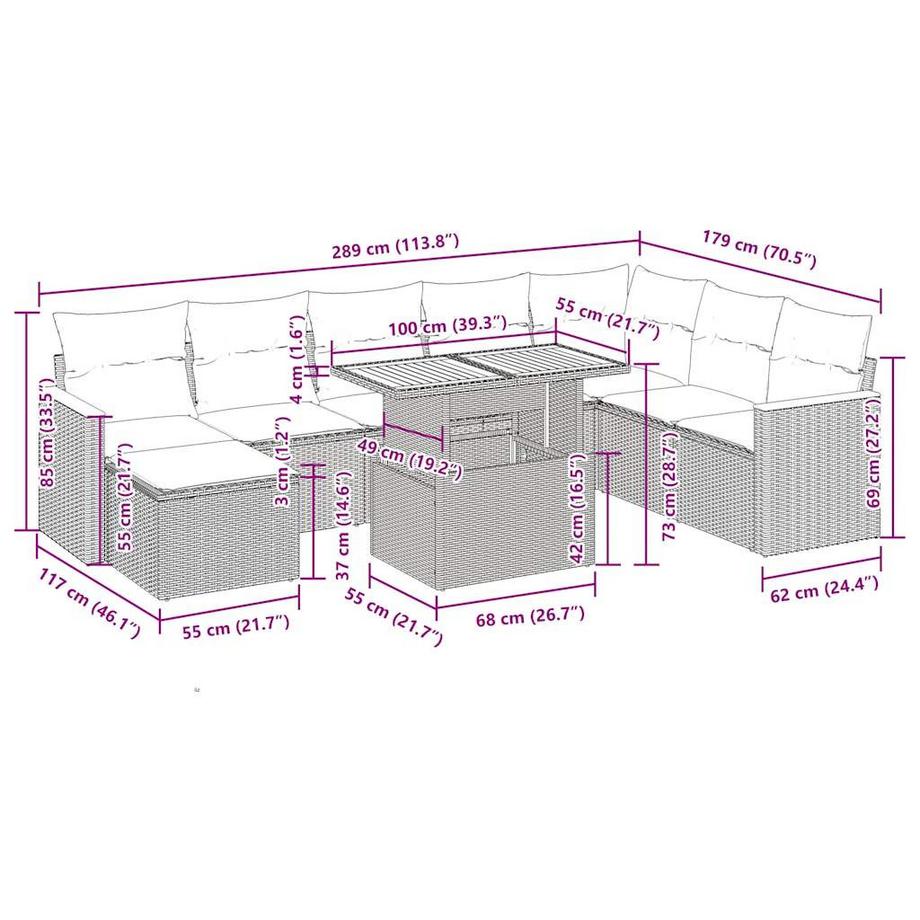 VidaXL Ensemble de canapés de jardin rotin synthétique  