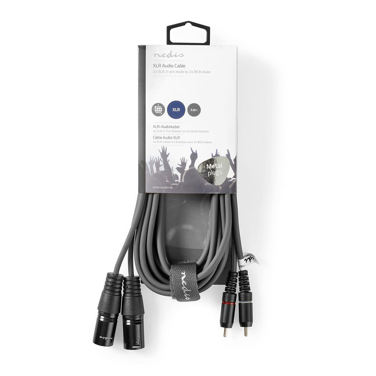 Nedis  Symmetrisches Audiokabel | 2x XLR 3-Pin Male | 2x RCA Male | Vernickelt | 3,00 m | Rund | PVC | Dunkelgrau | Papphülle 