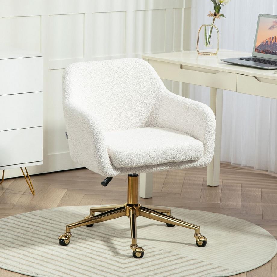 Northio Chaise de bureau, chaise de bureau réglable en hauteur, chaise de relaxation avec structure en acier, chaise pivotante aspect velours, pour bureau, étude, blanc crème  