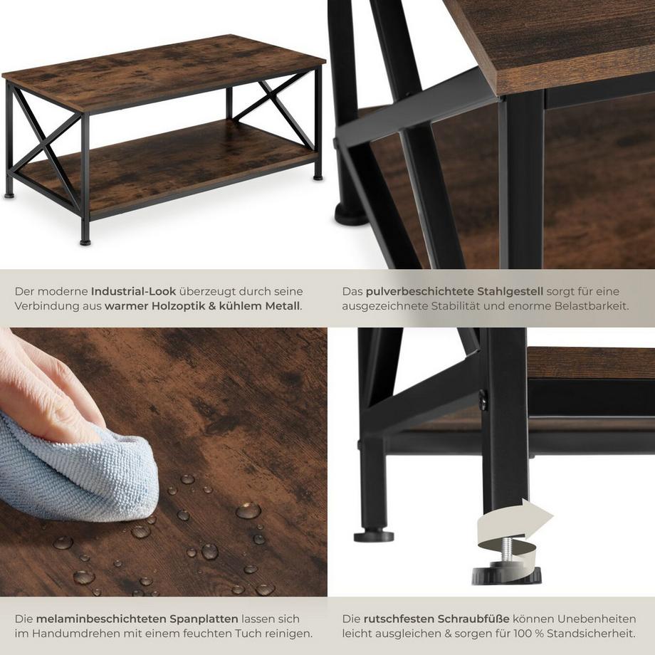 Tectake Couchtisch Pittsburgh Industrial Style Holz und Stahl  