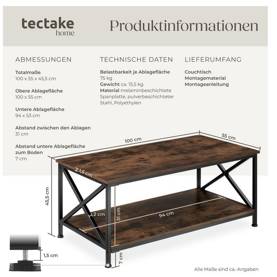 Tectake Tavolino da salotto Pittsburgh stile industriale  