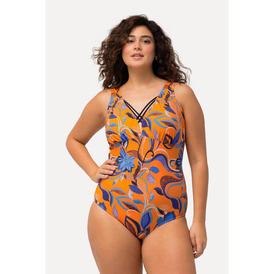 Ulla Popken Maillot de bain à fleurs rubans fantaisie bonnets souples  