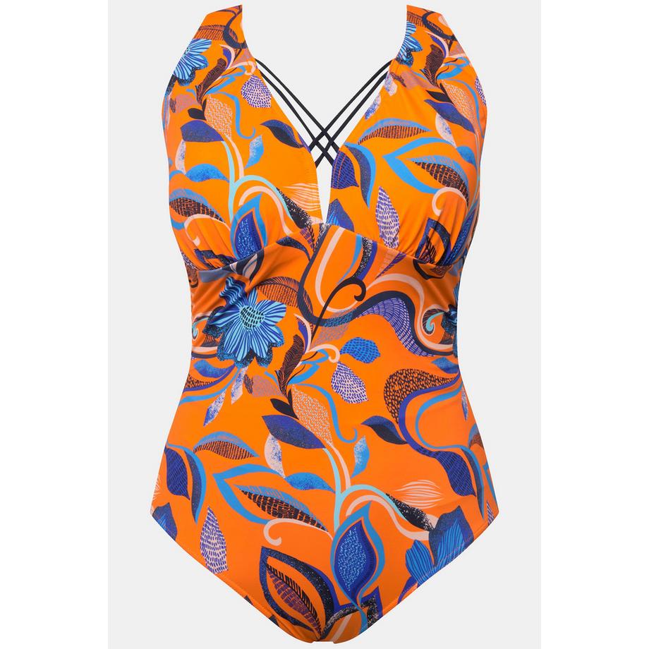 Ulla Popken Maillot de bain à fleurs rubans fantaisie bonnets souples  