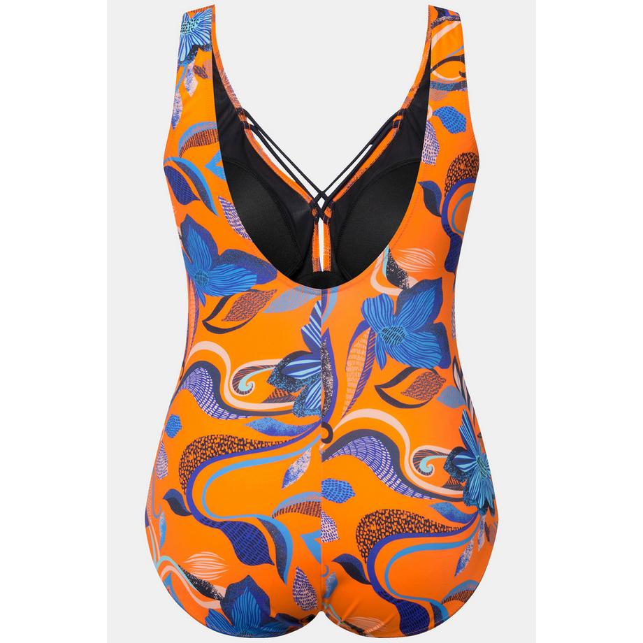 Ulla Popken Maillot de bain à fleurs rubans fantaisie bonnets souples  