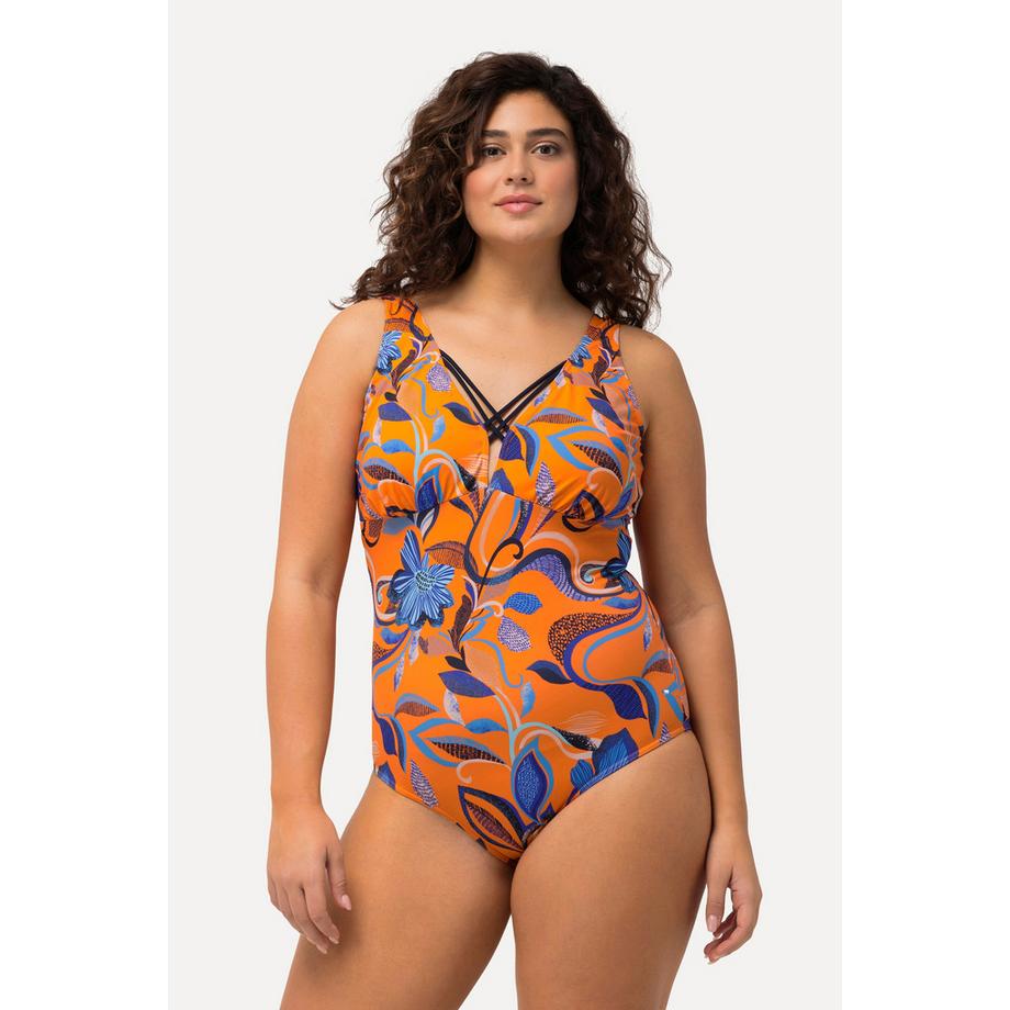 Ulla Popken Maillot de bain à fleurs rubans fantaisie bonnets souples  