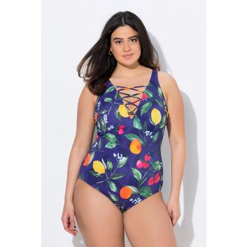 Maillot de bain, motif fruits, bonnets souples, laçage, matière recyclée