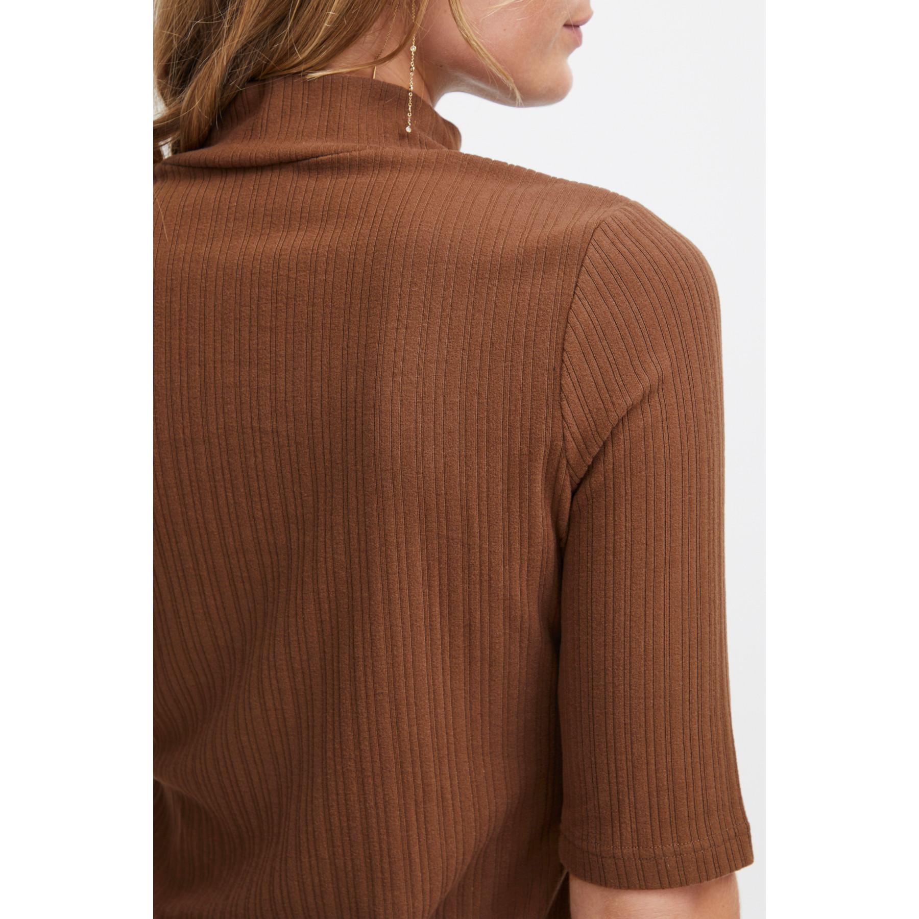 fransa Henley Geripptes T-Shirt Stehkragen  