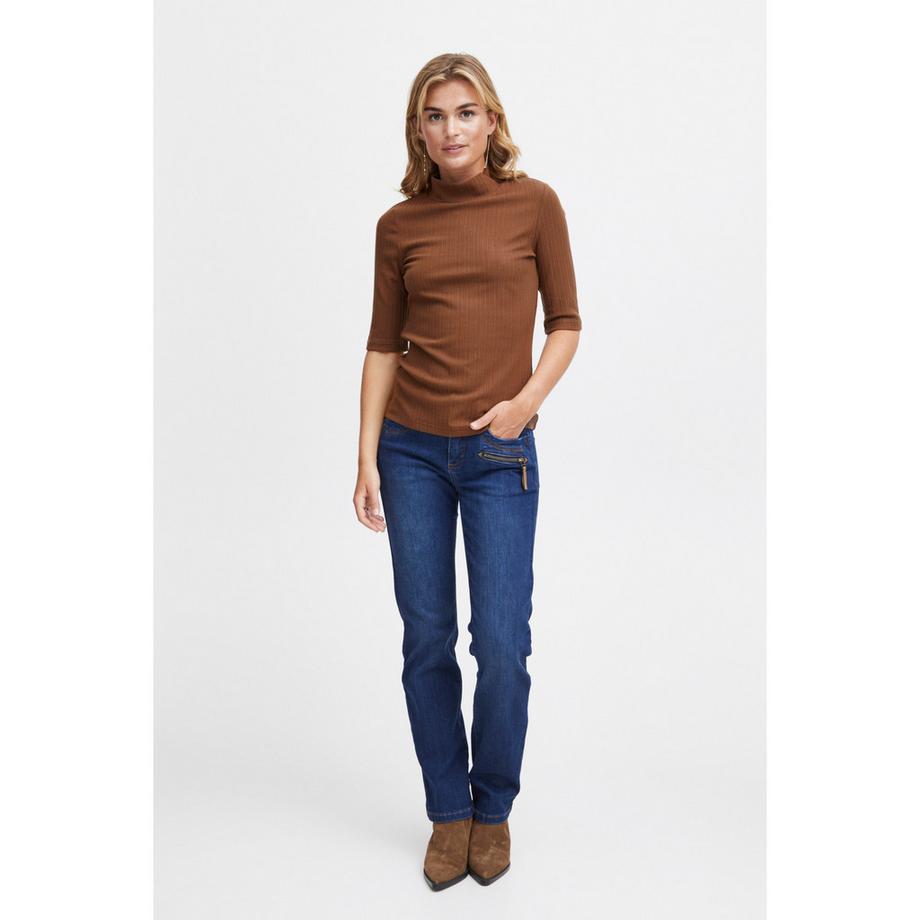 fransa Henley T-Shirt Nervuré Col Montant  