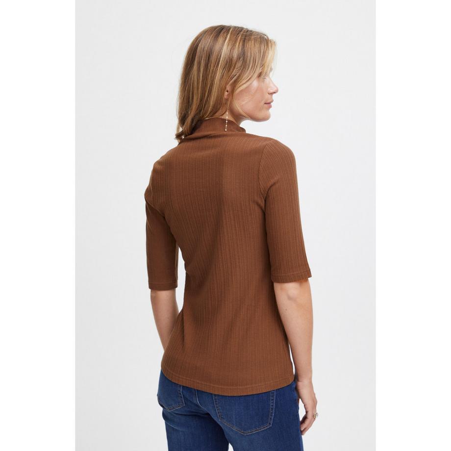 fransa Henley T-Shirt Nervuré Col Montant  