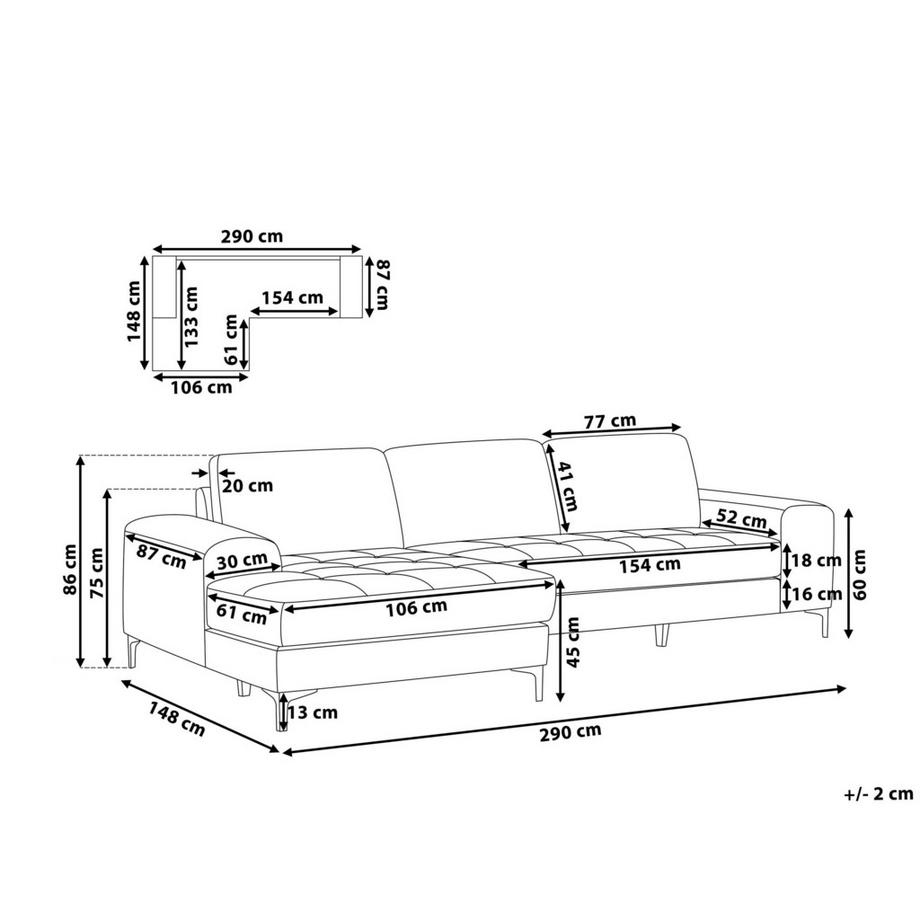 Beliani Rechtsseitiges Ecksofa aus Stoff  KIRUNA  