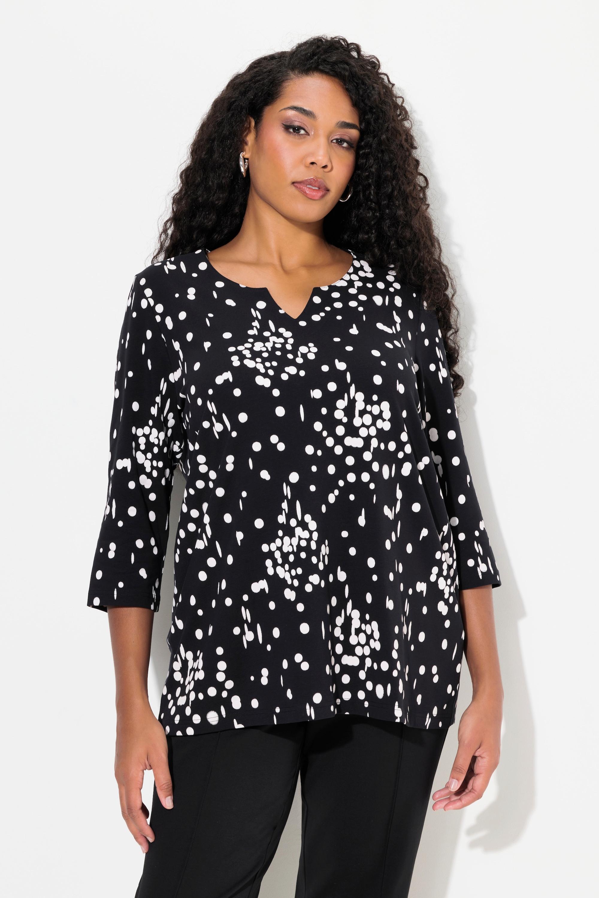 Ulla Popken  Shirt, Tupfen, Tunika-Ausschnitt, 3/4-Arm 