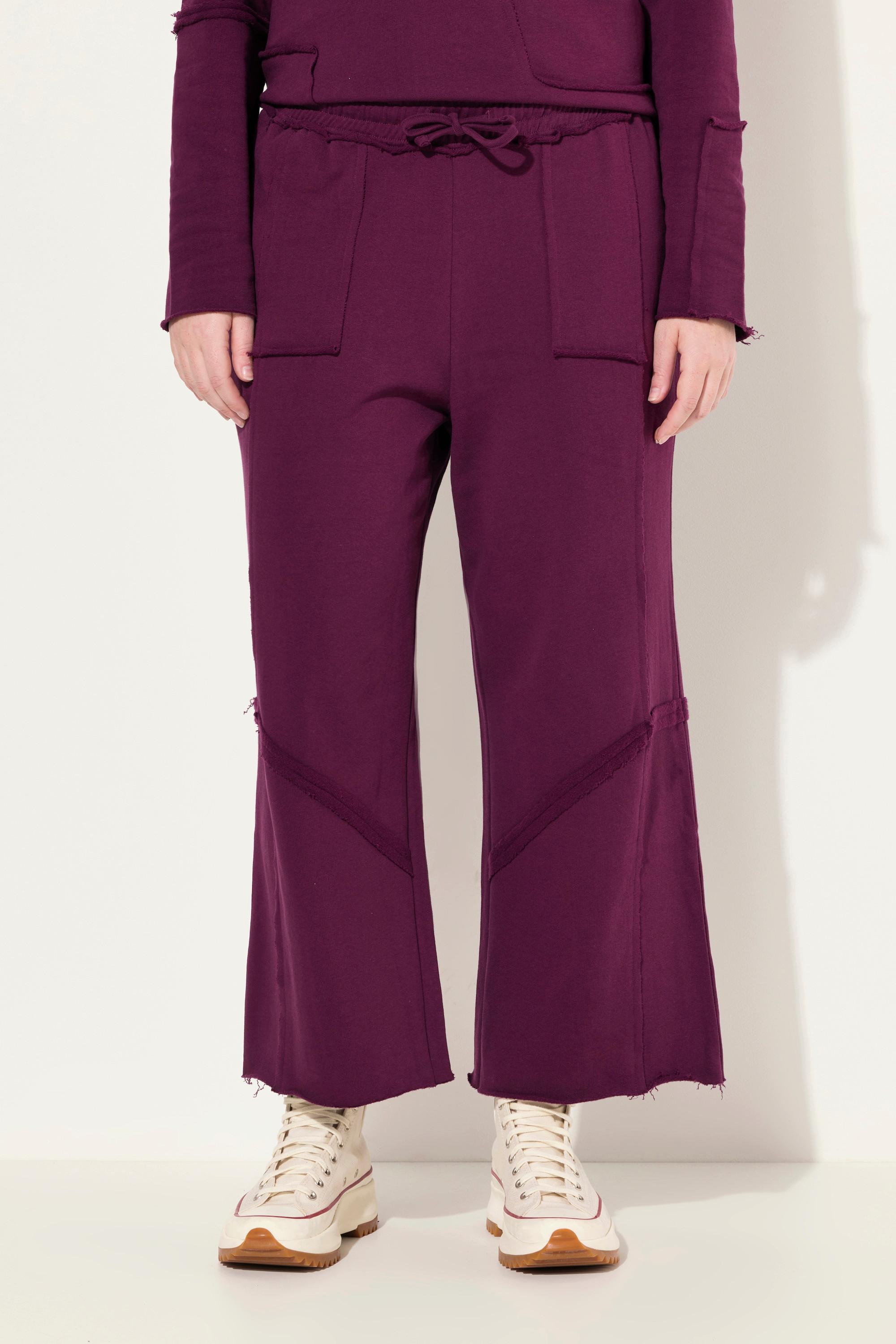 Ulla Popken  Culottes in felpa di cotone biologico con cuciture decorative e cintura elastica 