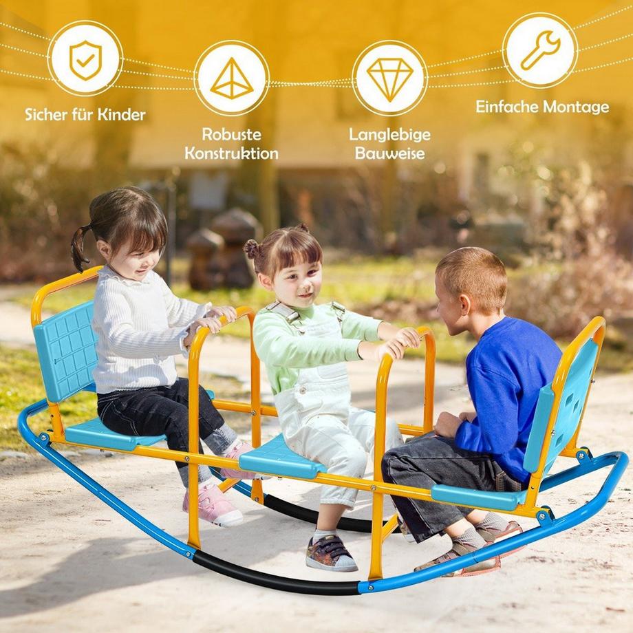 Northix Fauteuil à bascule 3 places à bascule de jardin avec poignées à bascule pour enfants jusqu'à 100 kg de capacité de charge bleu  
