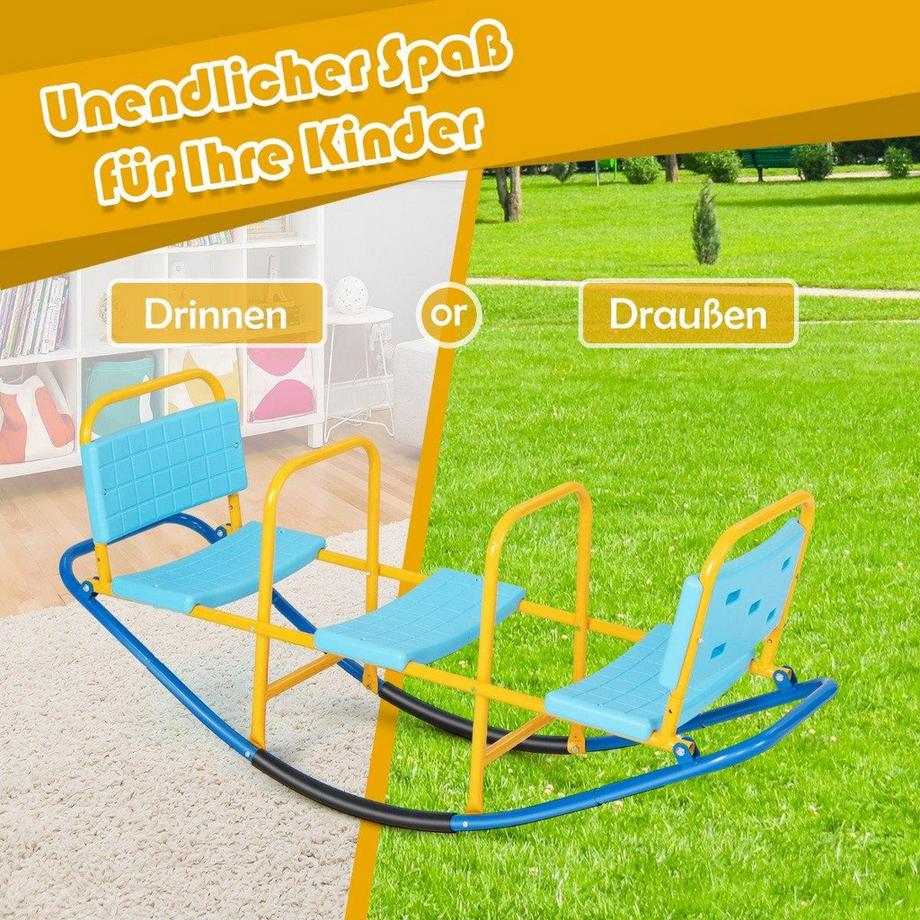 Northix Fauteuil à bascule 3 places à bascule de jardin avec poignées à bascule pour enfants jusqu'à 100 kg de capacité de charge bleu  