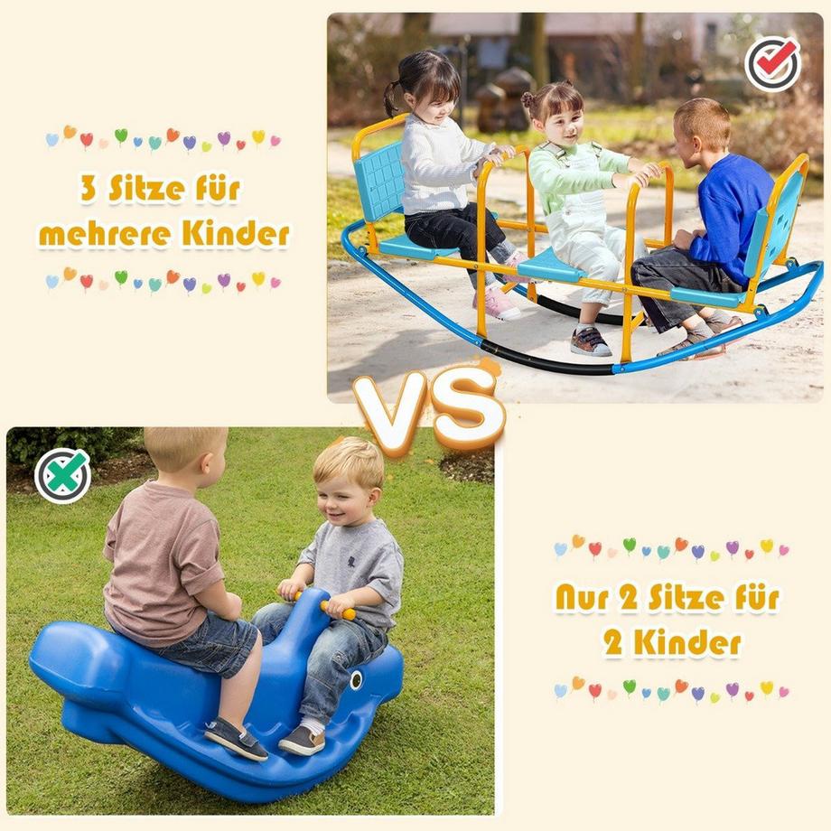 Northix Fauteuil à bascule 3 places à bascule de jardin avec poignées à bascule pour enfants jusqu'à 100 kg de capacité de charge bleu  