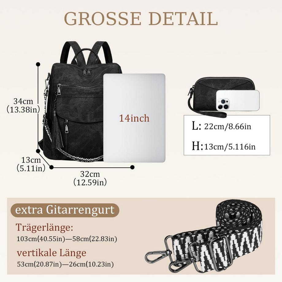 Only-bags.store Sac à Dos de Ville en Cuir Végétalien Étanche  