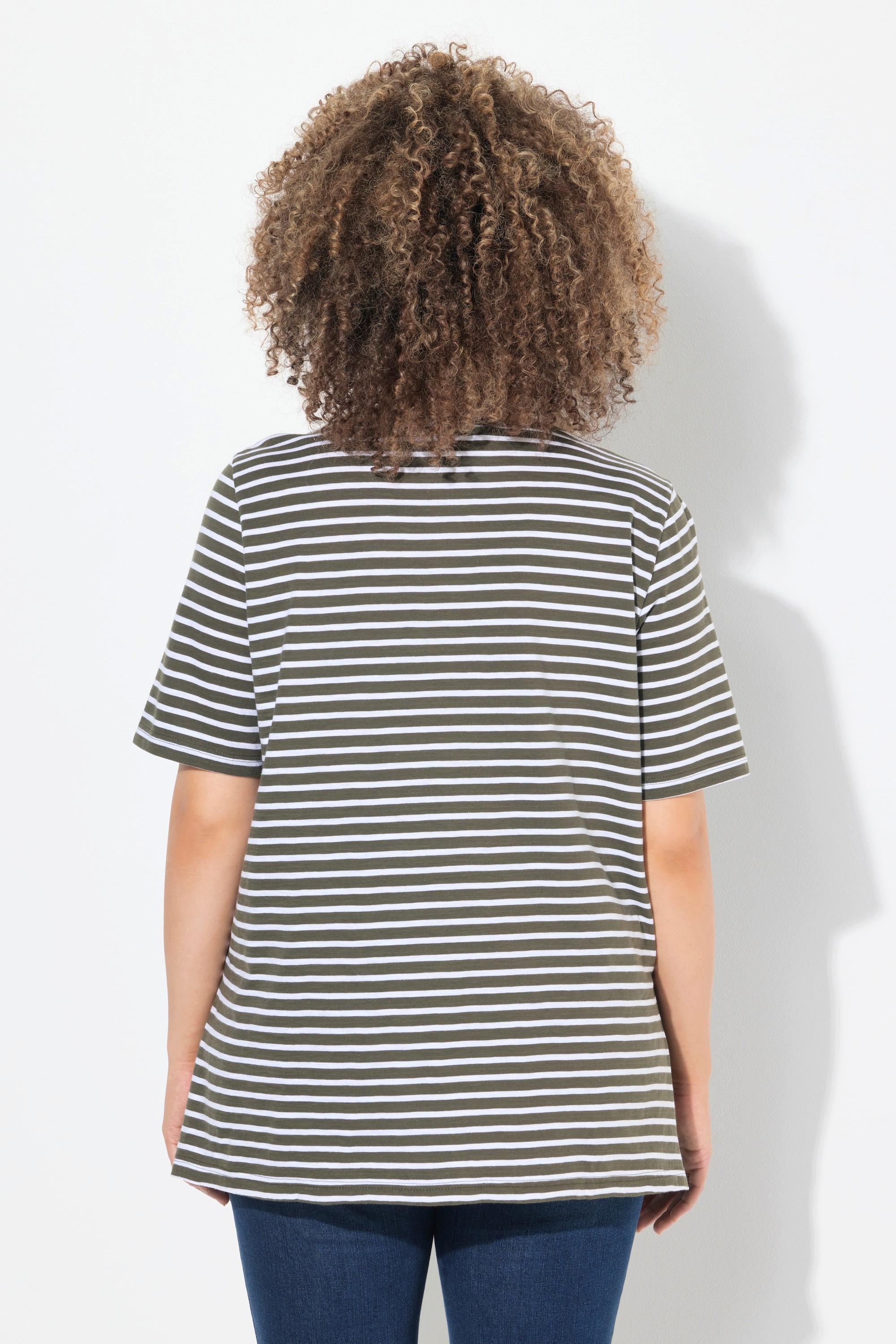 Ulla Popken T-shirt long rayé coupe évasée manches courtes  