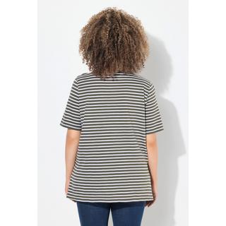 Ulla Popken T-shirt long rayé coupe évasée manches courtes  