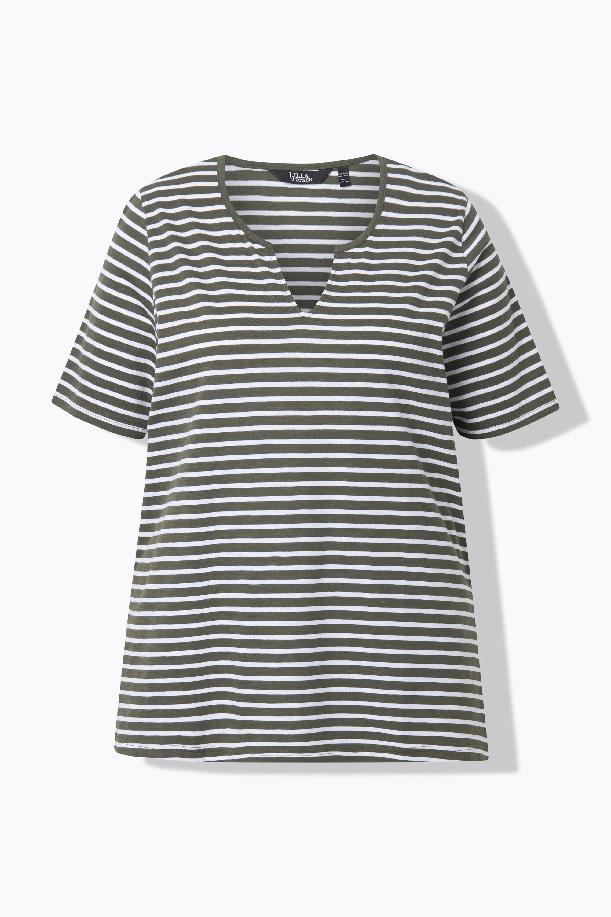 Ulla Popken T-shirt long rayé coupe évasée manches courtes  