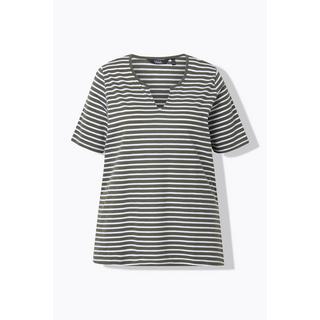 Ulla Popken T-shirt long rayé coupe évasée manches courtes  